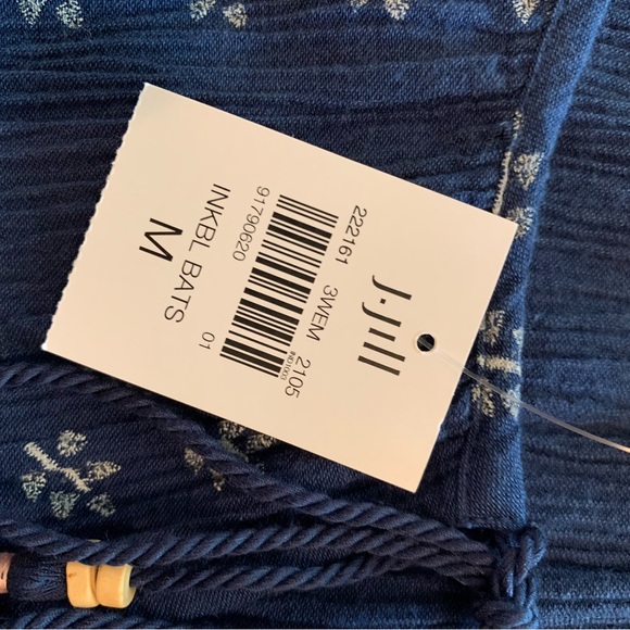 J Jill Blue Crepe Floral Women's Dress with Embroidered Sleeves Size M NWT - Picture 9 of 10